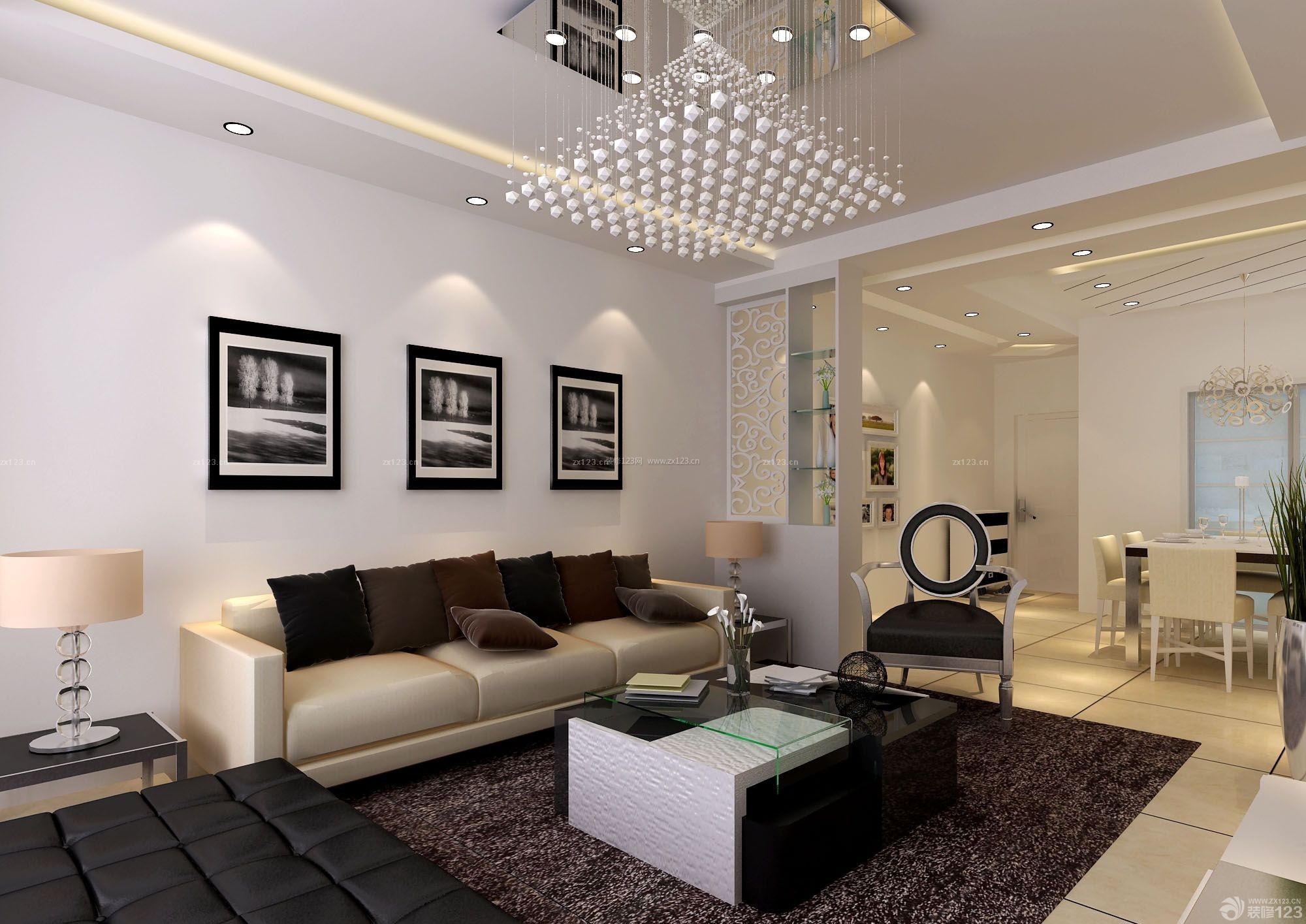 85平米家裝客廳沙發(fā)背景墻裝飾畫(huà)設(shè)計(jì)_裝修123效果圖